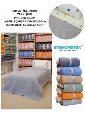 ETEHOMETEX HAVUZLU PİKE TAKIMI %100 PAMUK TEK KİŞİLİK GRİ 8696474232086